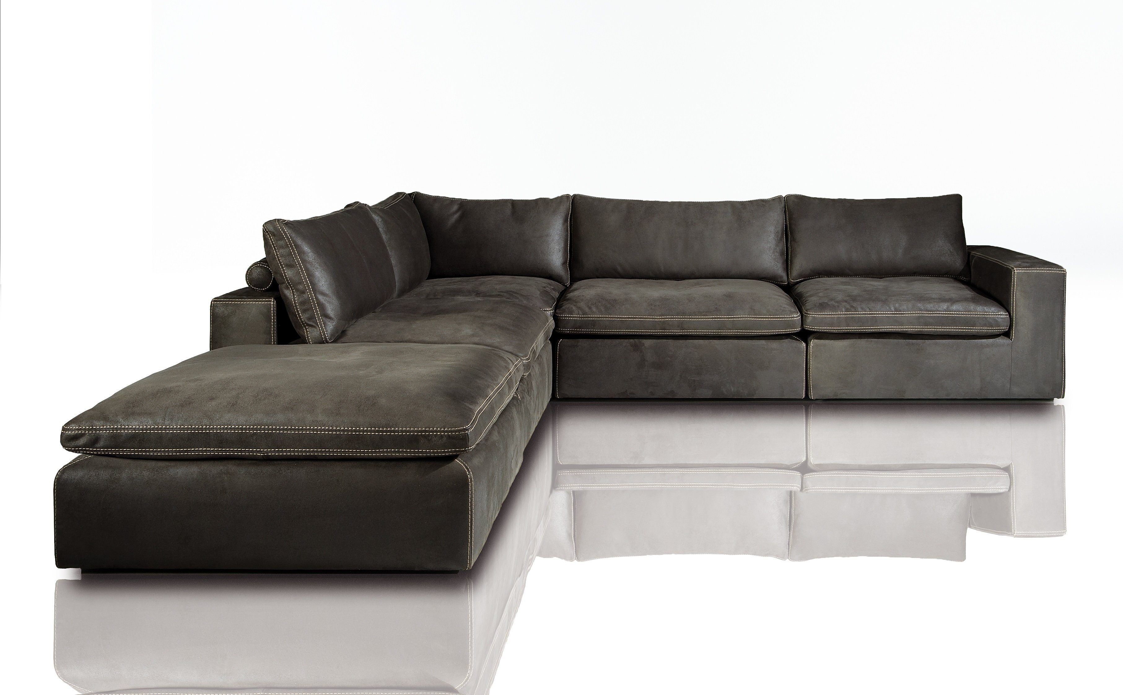 Ecksofa, Polster Moderne Design JVmoebel Eck Leder Ecksofa Sofa Grau Garnitur 100% Couch