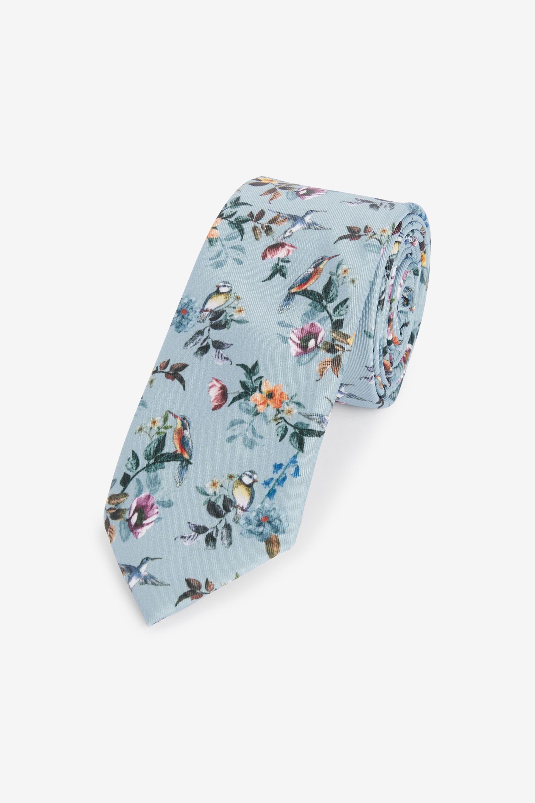 Next Krawatte Gemusterte Krawatte (1-St) Light Blue Floral Bird