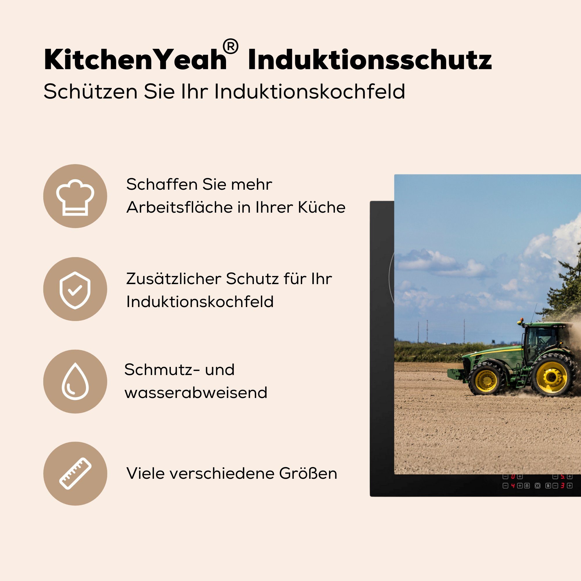 Ceranfeldabdeckung - (1 Traktor tlg), küche, 81x52 MuchoWow Vinyl, cm, Induktionskochfeld für Sand Baum, - Herdblende-/Abdeckplatte Schutz die