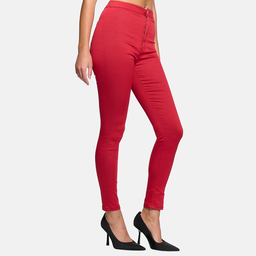 Elara High-waist-Jeans Elara Slim Jeans Rot Waist High Fit (1-tlg) Damen
