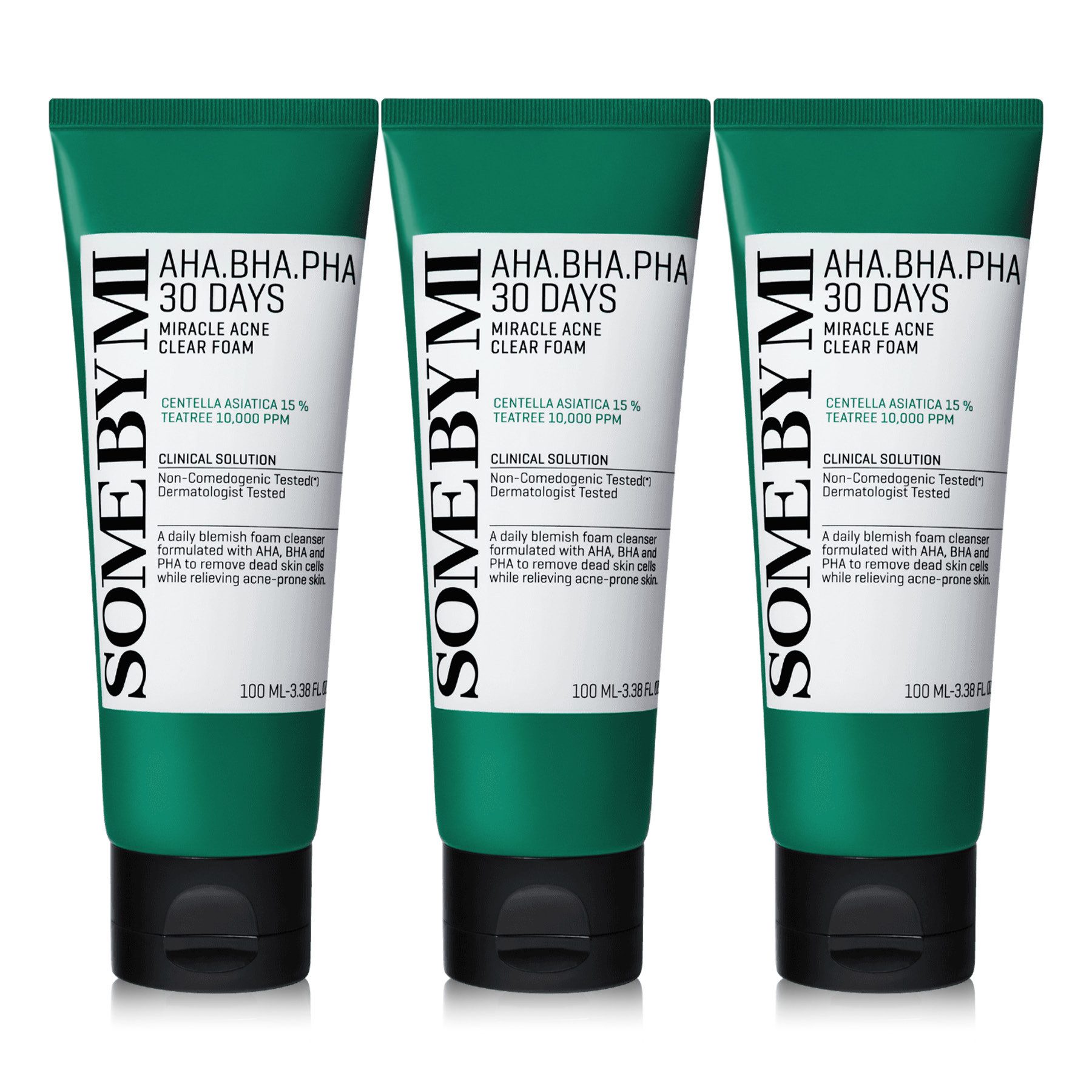 Some By Mi Gesichts-Reinigungsschaum Akne Peeling Schaum Miracle Acne Clear Foam 100ml, 3-tlg., Akne, Makel, Mitesser, Übermäßiges Öl, Vergrößerte Poren