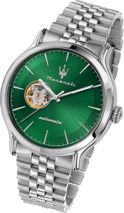 MASERATI Quarzuhr Maserati Herren Armbanduhr Epoca, Herrenuhr Edelstahlarmband, rundes Gehäuse, groß (ca. 42mm) grau, grün