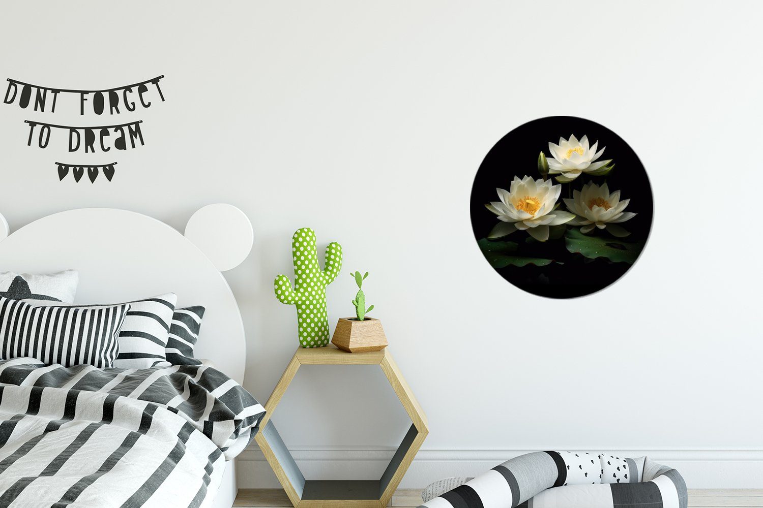 Rundes MuchoWow cm Natur - (1 30x30 Wandbild, Kreis Weiß - Lotus Schwarz, Blumen Wohnzimmer, St), Gemälde - Wanddekoration - Forex,