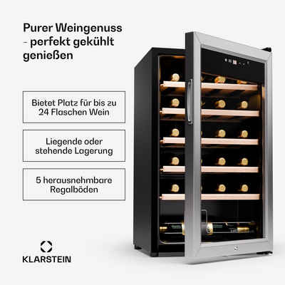Klarstein Weinkühlschrank Shiraz Premium Smart 24 SS, für 24 Standardflaschen á 0,75l,Wein Flaschenkühlschrank Weintemperierschrank Weinschrank Kühlschrank