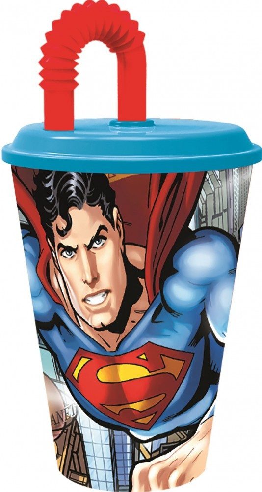 Superman Trinkflasche Superman Savior Strohhalmbecher, Kunststoff 430 ml