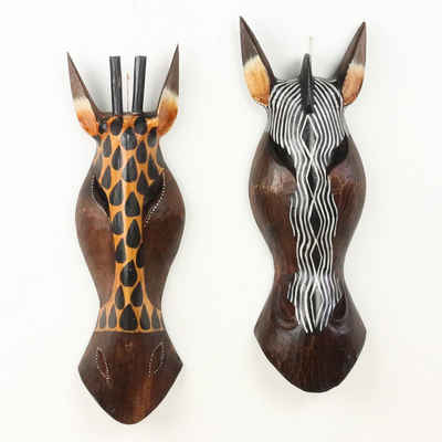 Oriental Galerie Dekofigur 2er Set Wandmasken Afrika Zebra und Giraffe 50 cm (1 St), Afrikanische Dekofiguren Skulpturen zum aufhängen