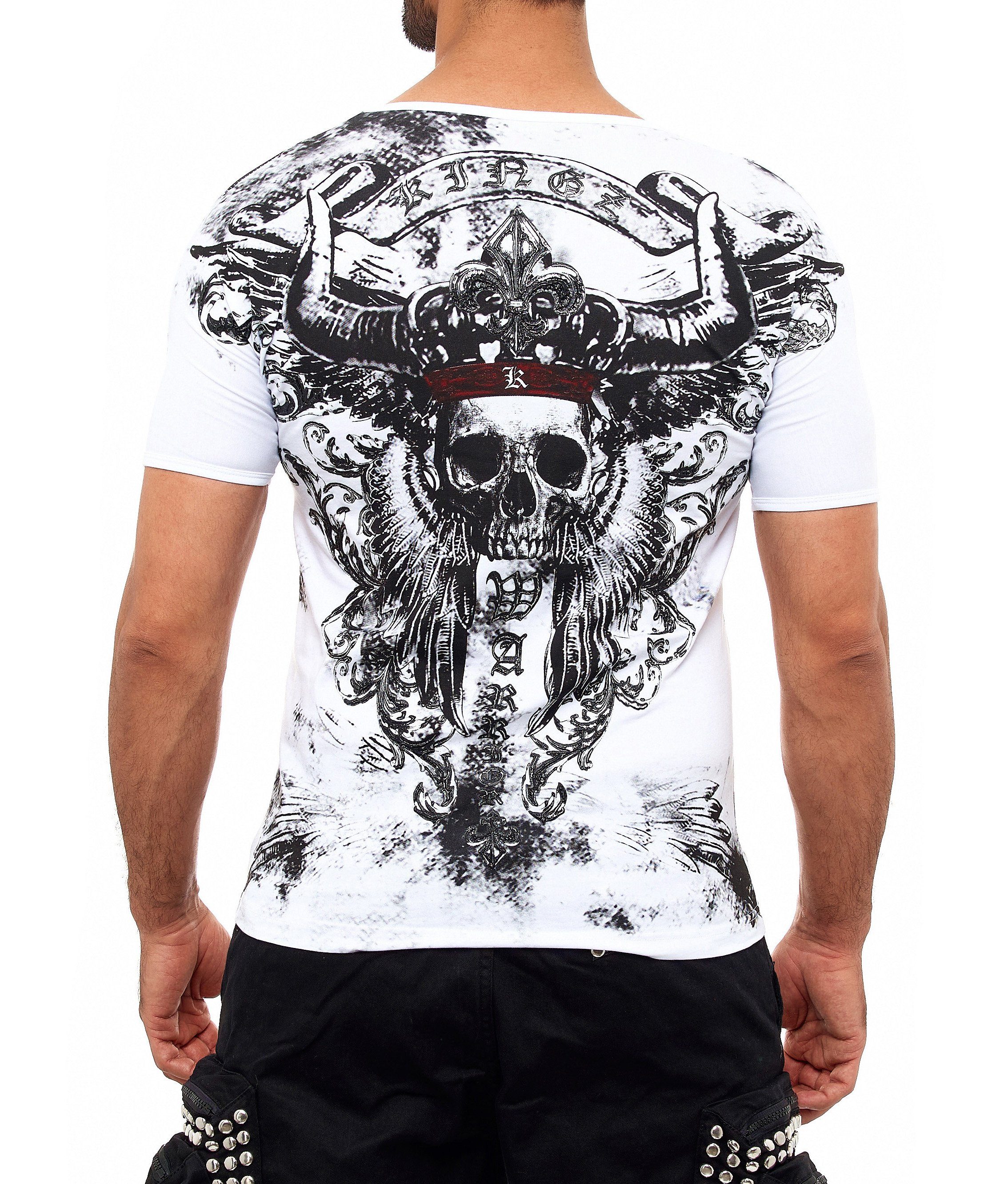 Herren Shirts KINGZ T-Shirt mit stylischem Wikinger-Totenkopf-Motiv
