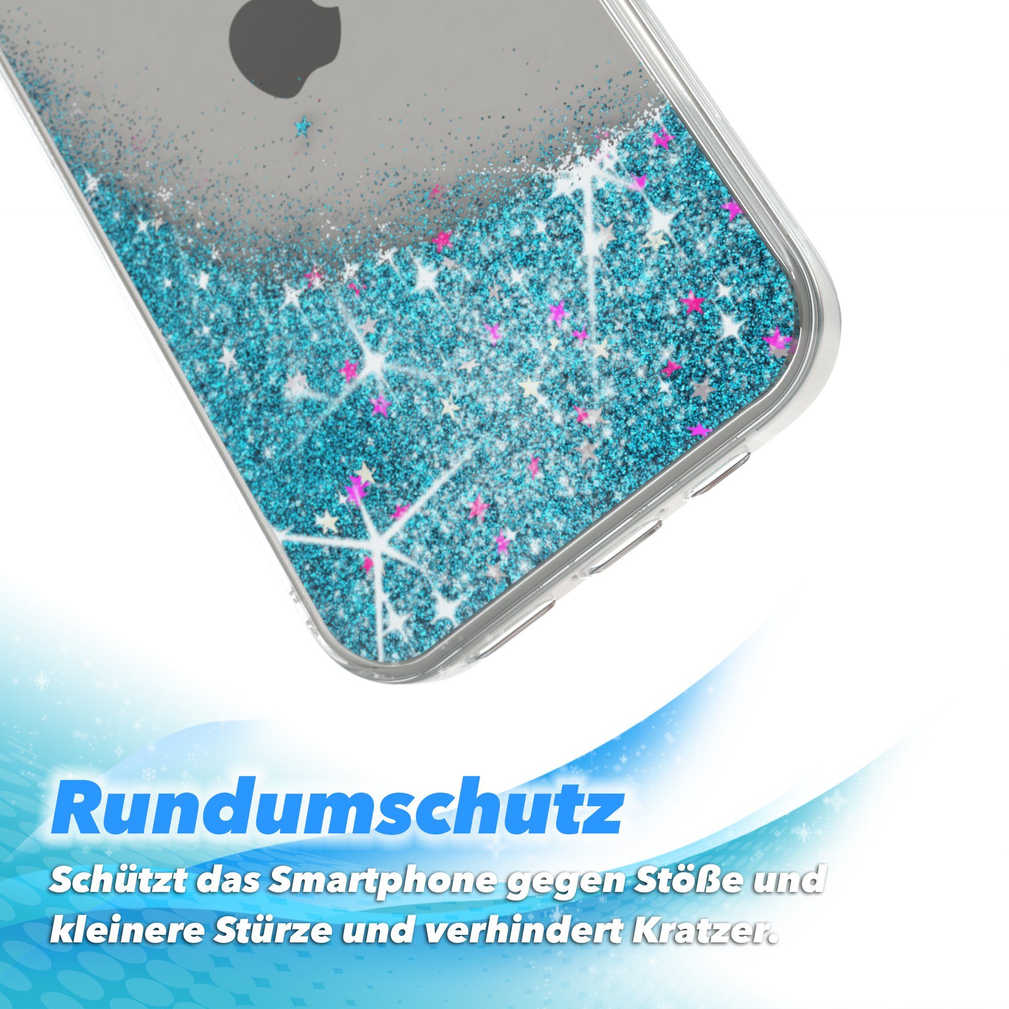 EAZY CASE Handyhülle Liquid Glittery Case für Apple iPhone 13 6,1 Zoll, Gloss Slimcover Girly Backcover Bling Phone Case kratzfeste Cover Blau – Bild 5 von 5