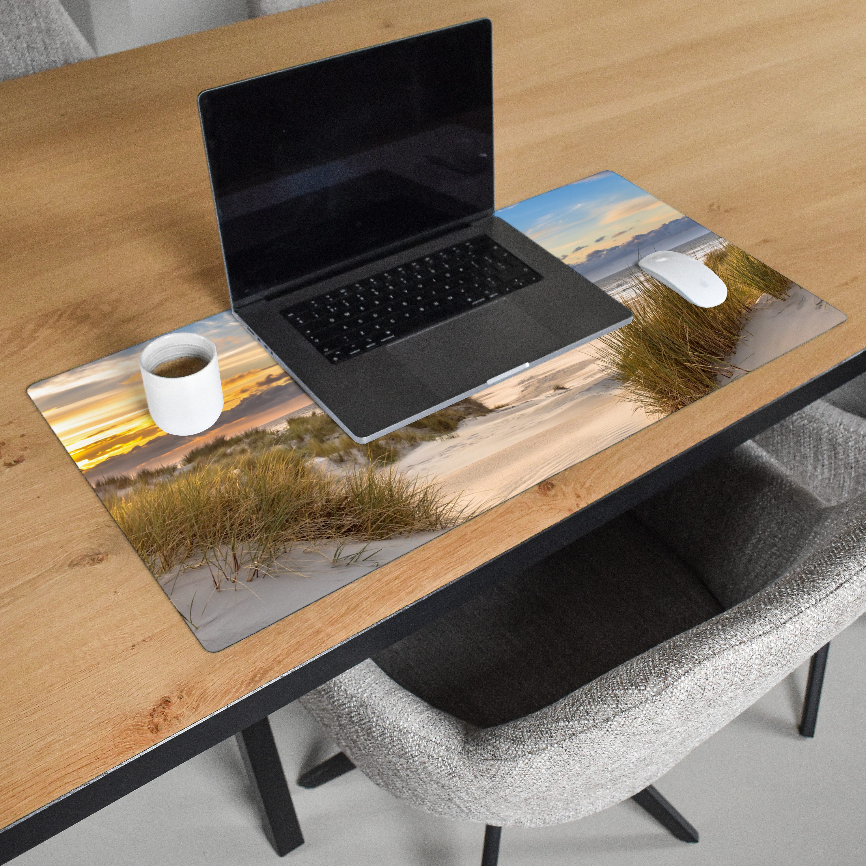 MuchoWow Gaming Mauspad Strand - Düne - Gras - Sonnenuntergang - Meer (1-St), Gaming Mauspad XXL, Schreibtischunterlage, Desk Mat Groß, 80x40 cm – Bild 3 von 5