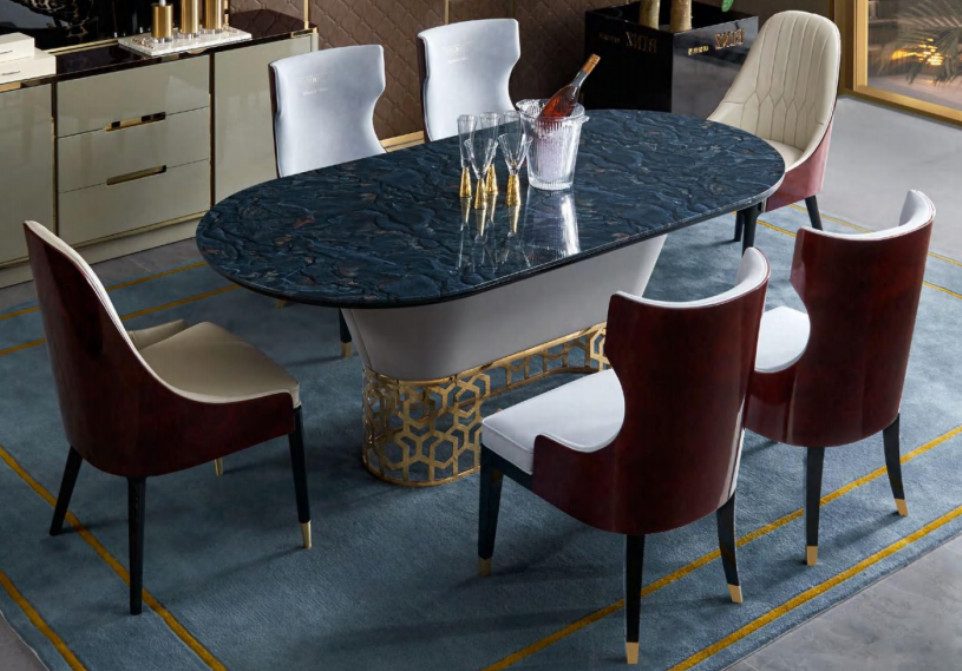 Xlmoebel Esstisch Luxuriöser Esstisch aus Edelstahl mit edlem Marmor Design (Esstisch), Hergestellt in Europa