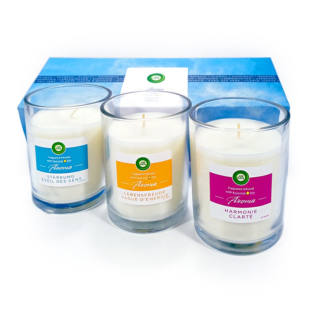 Air Wick Duftkerze Air Wick Aroma-Duftkerzen Premium-Set mit 3 Kerzen im Glas, 3x 220 g – Bild 4 von 4