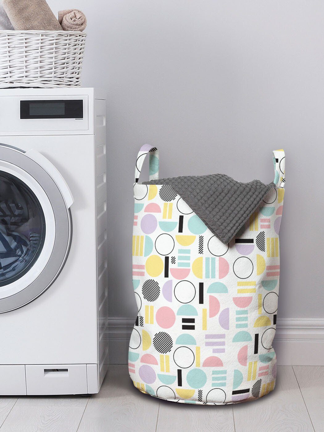 Abakuhaus Wäschesäckchen Wäschekorb mit Kordelzugverschluss Geometrisch für Griffen Zier Form-Muster Waschsalons