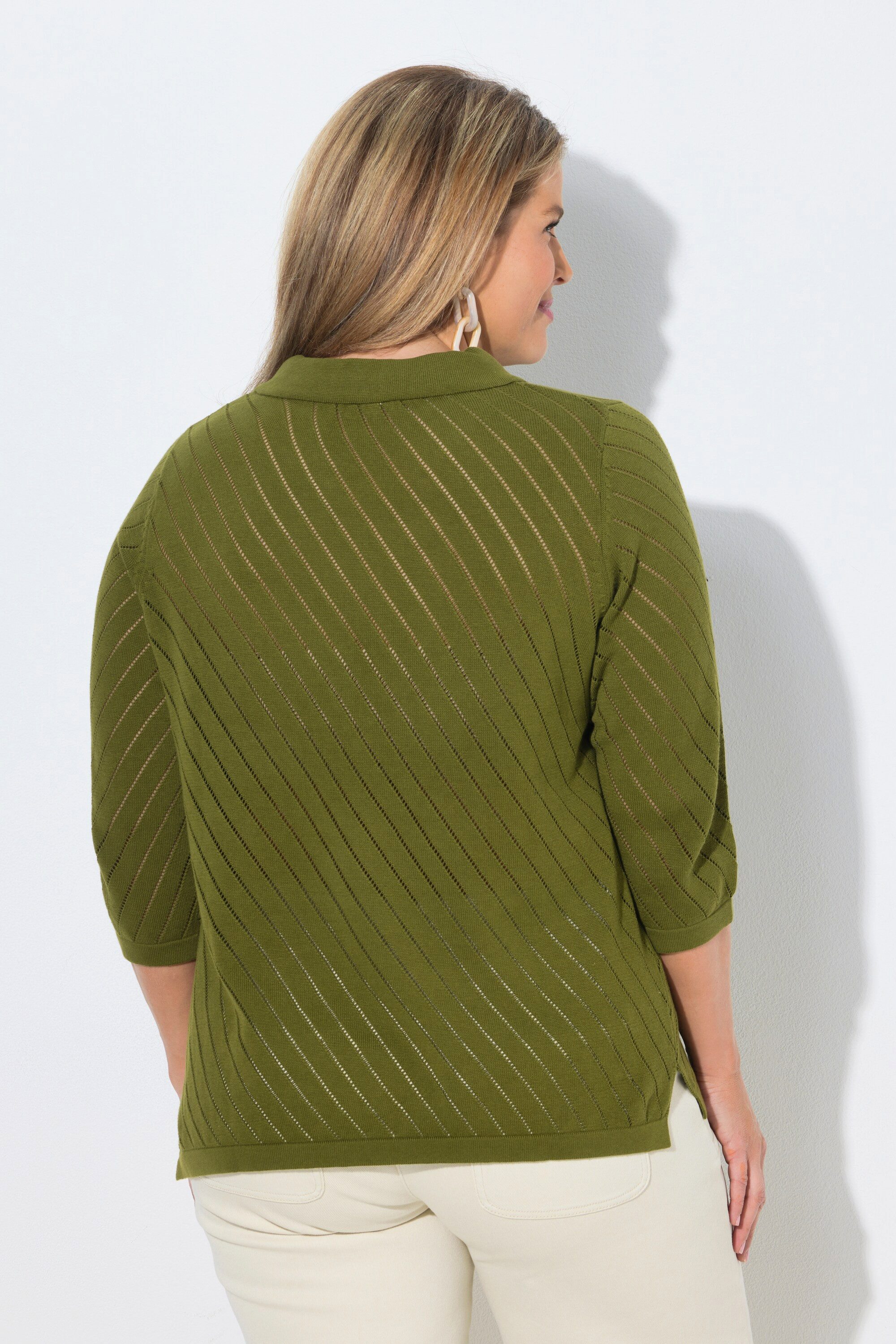 Ulla Popken Strickpullover Pullover Streifenstruktur Rundhals Polokragen
