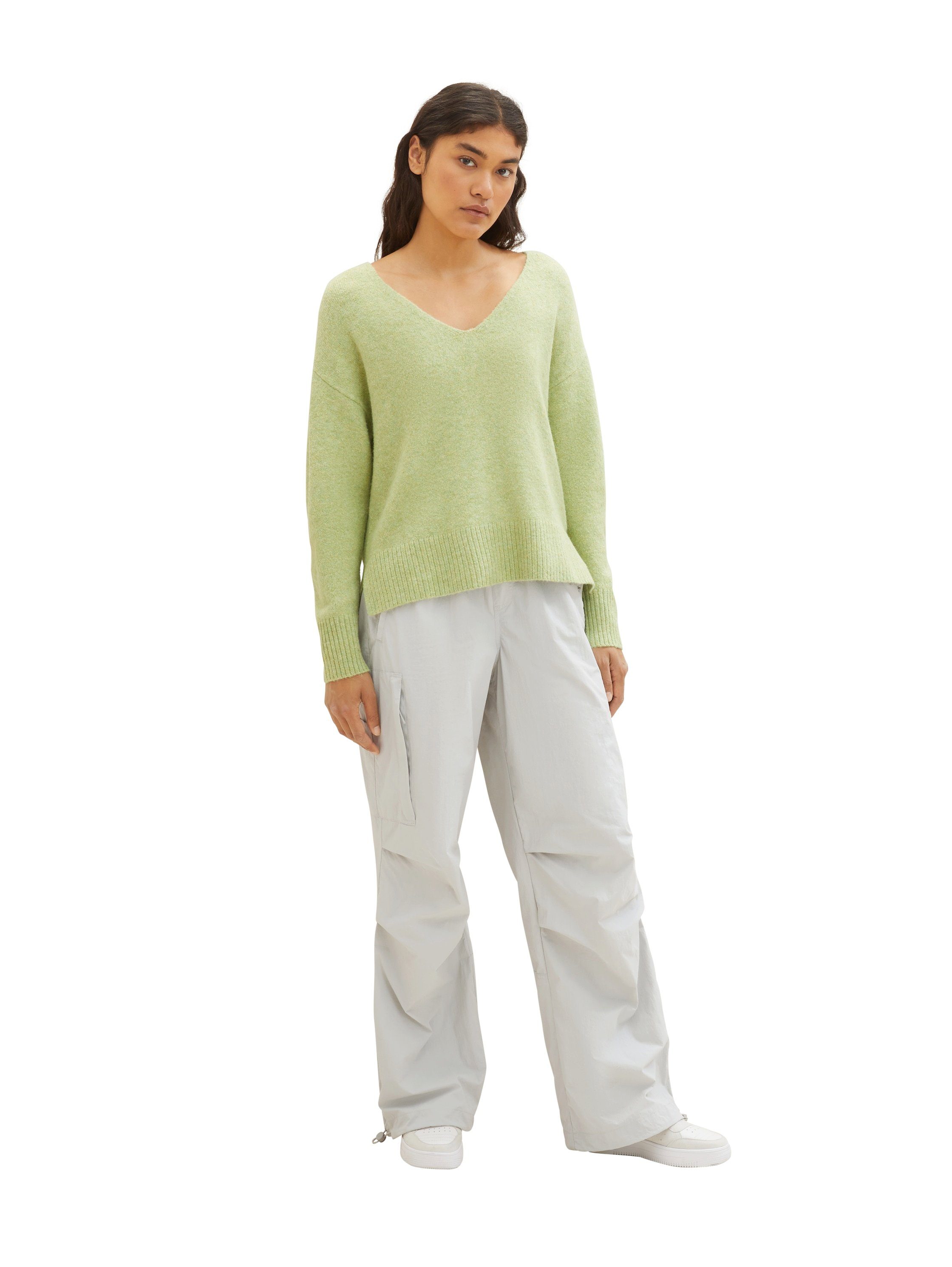 TOM TAILOR Denim V-Ausschnitt-Pullover mit pear tiefem dusty green V-Ausschnitt