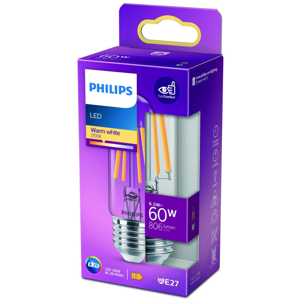 Philips LED-Leuchtmittel Philips LED-Leuchtmittel Filament Stabform T30 E27, Nicht dimmbar