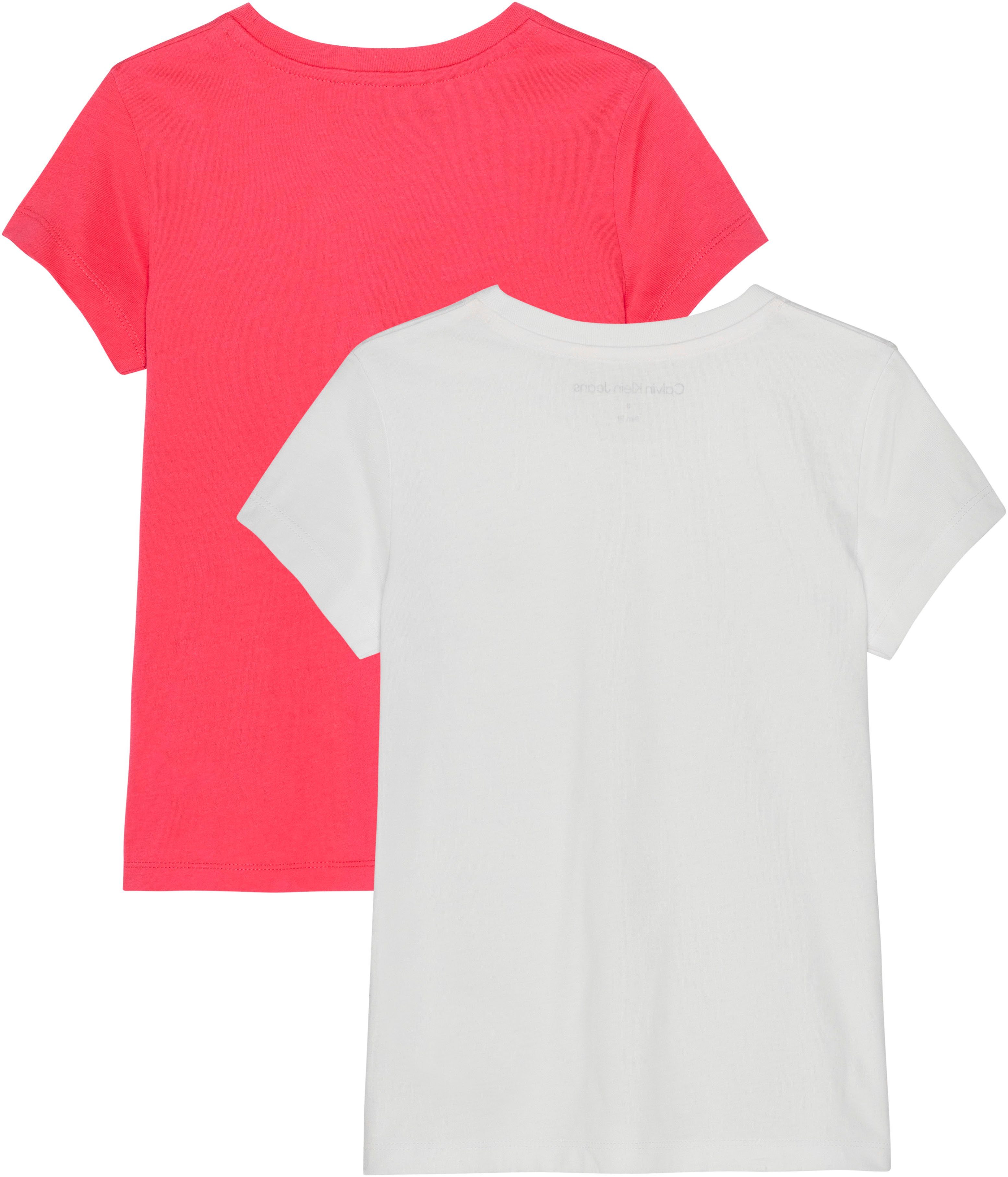 Calvin Klein SLIM White 2-PACK Jeans TOP T-Shirt Teaberry Bright 2-tlg) (Packung, MONOGRAM 