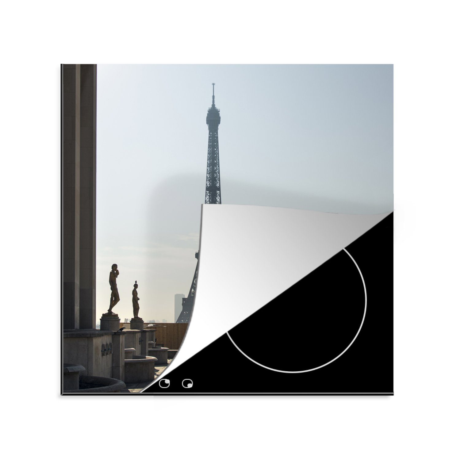 MuchoWow Herdblende-/Abdeckplatte Eiffelturm - Statue - Platz, Vinyl, (1 tlg), 78x78 cm, Ceranfeldabdeckung, Arbeitsplatte für küche