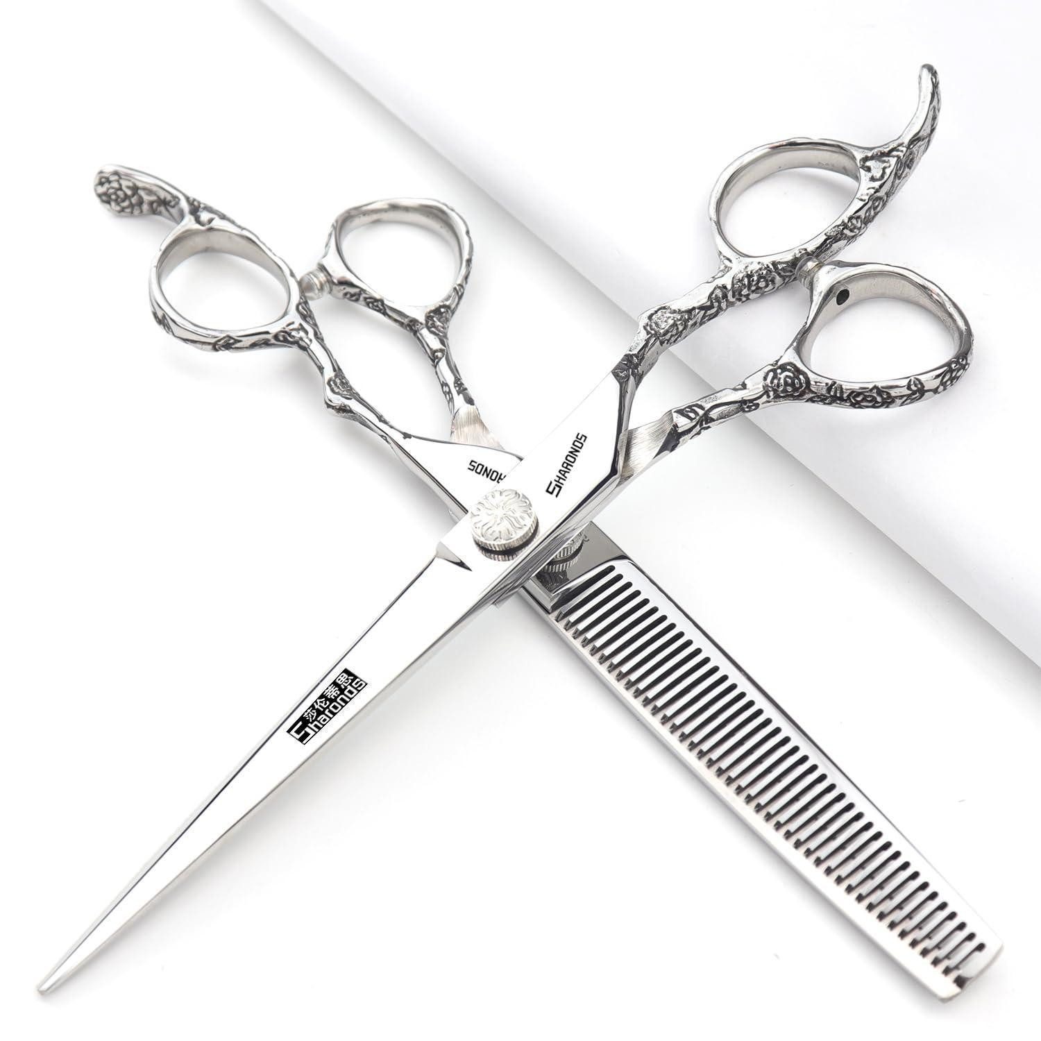 LuxusKollektion Haarschere Friseurschere Rose Print 7 Zoll 2-teilig