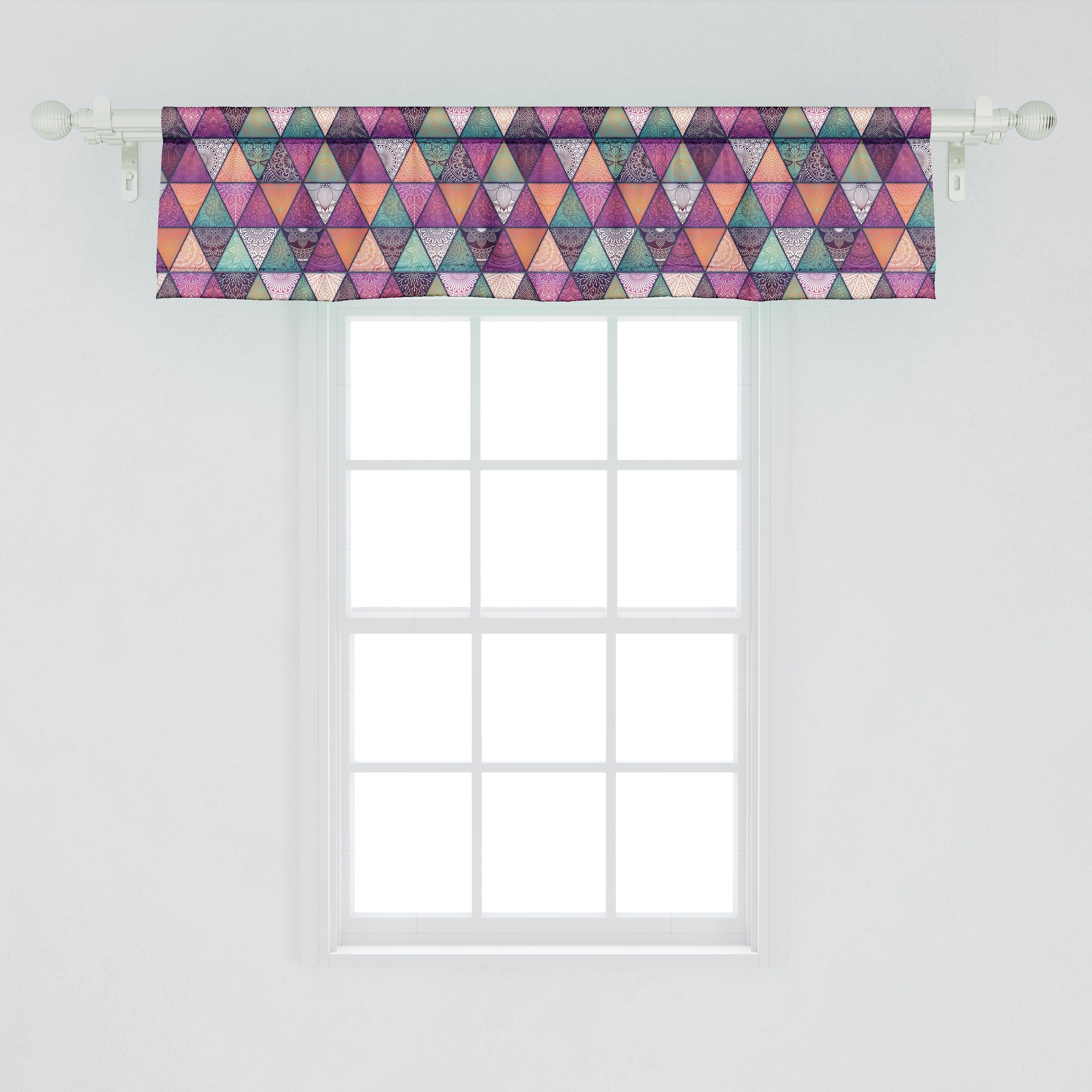 Motiv Microfaser, Stangentasche, Dekor Scheibengardine mit asiatisch Abakuhaus, Vorhang für Schlafzimmer Triangles Volant Patchwork Küche