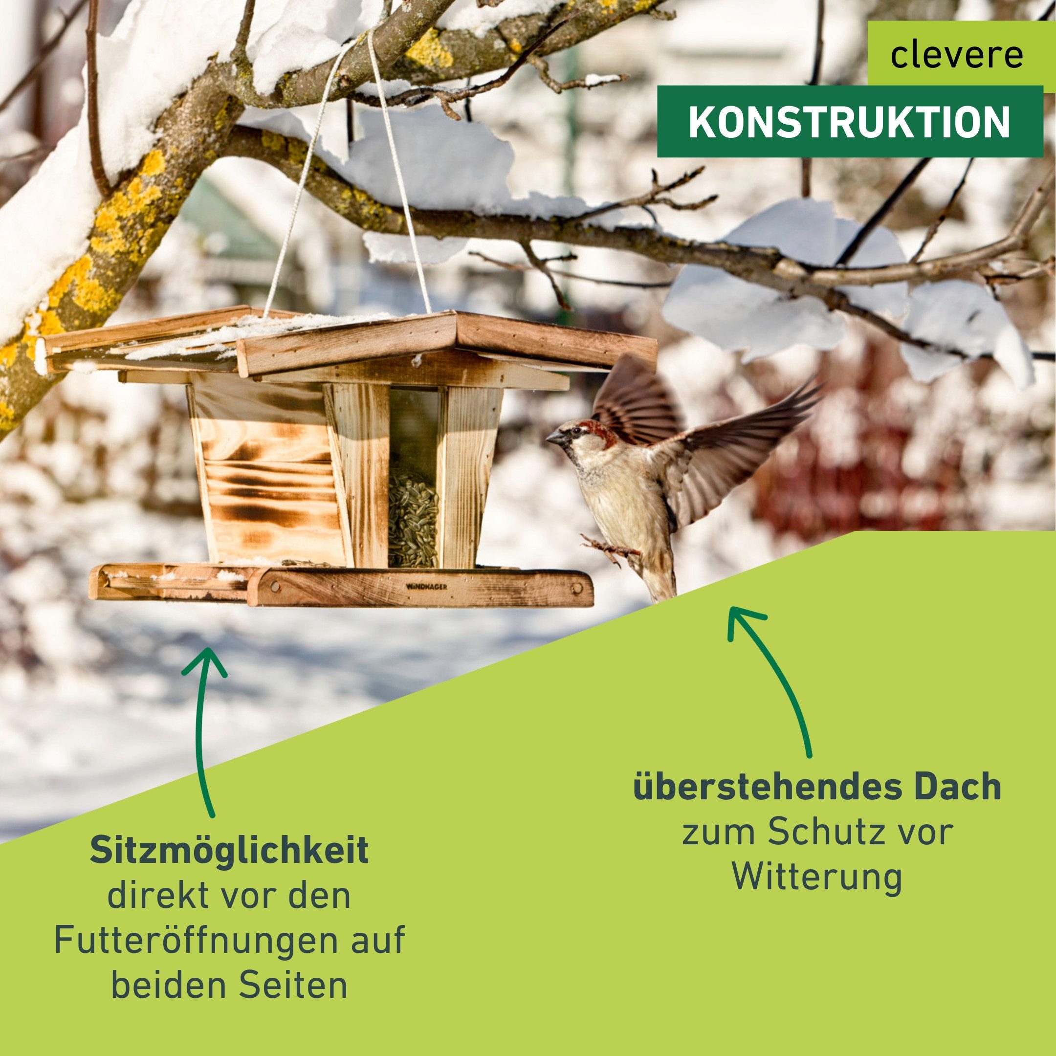 Windhager Vogelhaus Chalet, Vogelfuttersilo aus robustem Massivholz, Futterstation inkl. Aufhängung, Füllvolumen ca. 2,75 Liter