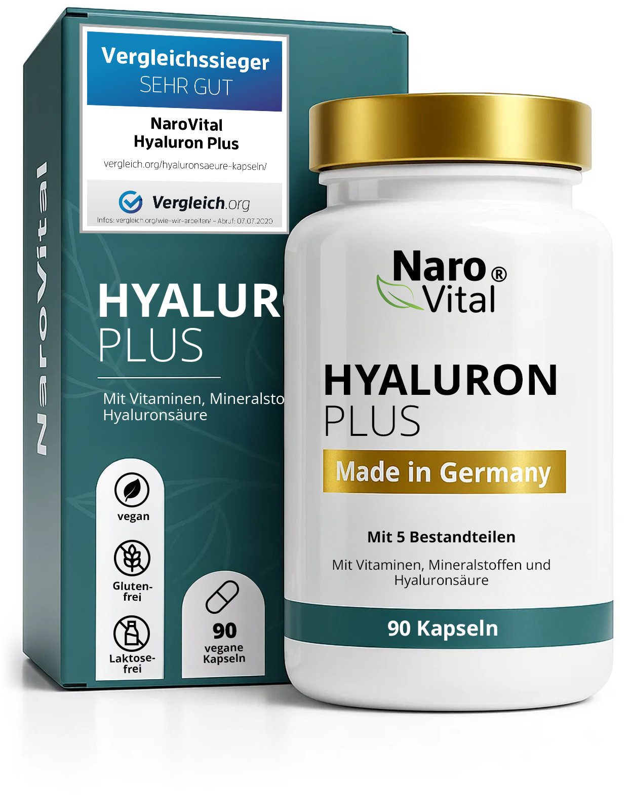 NaroVital Hyaluronsäure Kapseln hochdosiert (500 mg Hyaluron) 500-700 kDa - 90 Kapseln, 90 St.