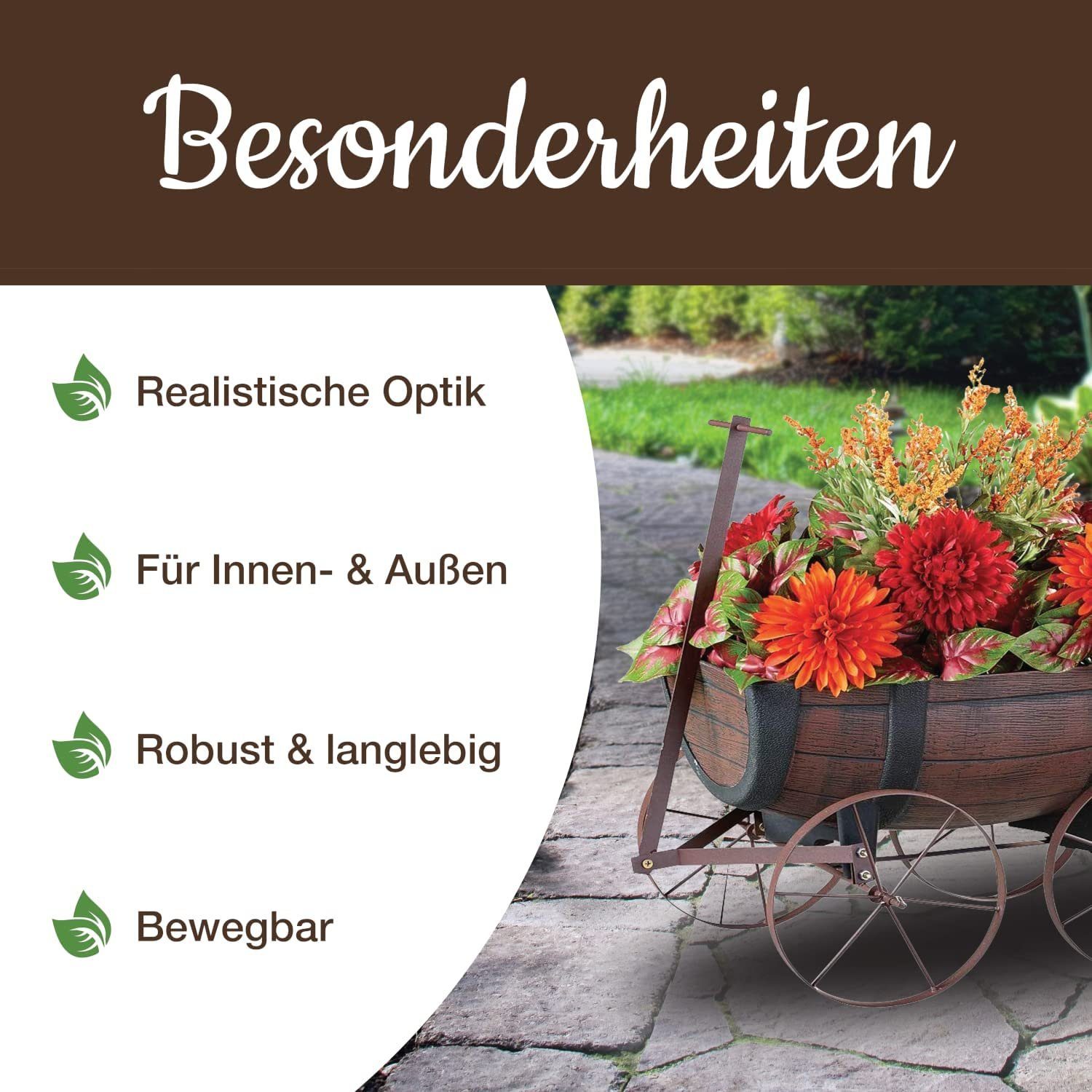 PROREGAL® Blumentopf Pflanzenwagen Whiskyfass, Maße 41x29x19cm, Blumenwagen auf Rädern – Bild 3 von 5