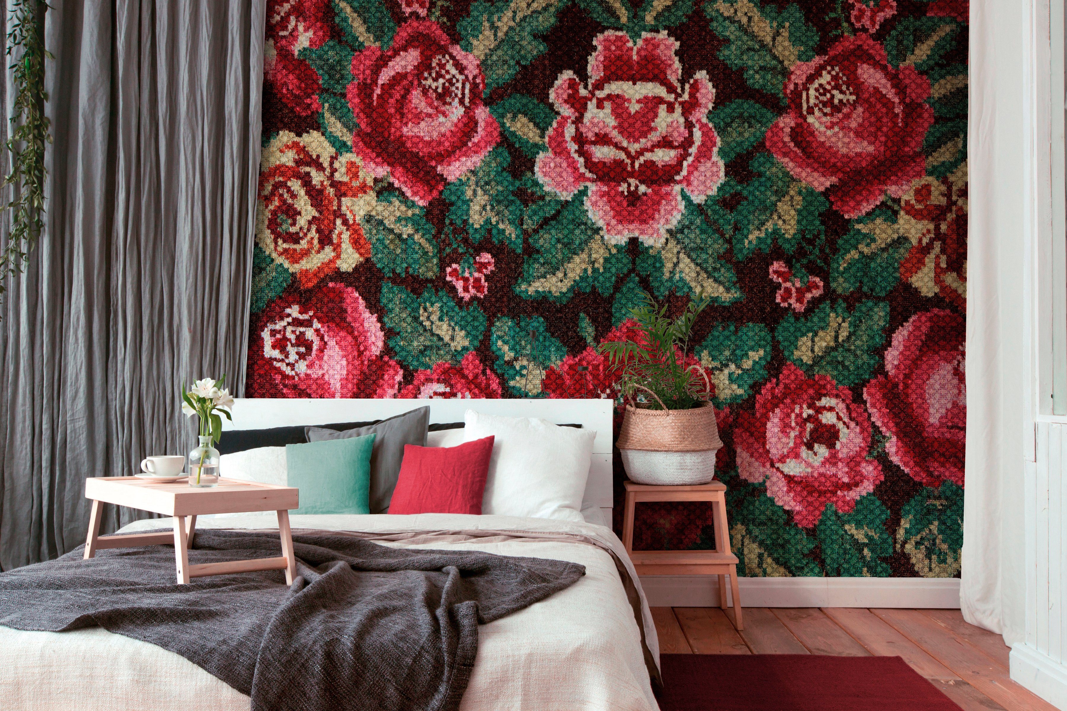 Architects Paper Fototapete Atelier Folklore Vlies, Decke glatt, Wand, (4 1, Schräge, floral, 47 rot/rosa/grün St)