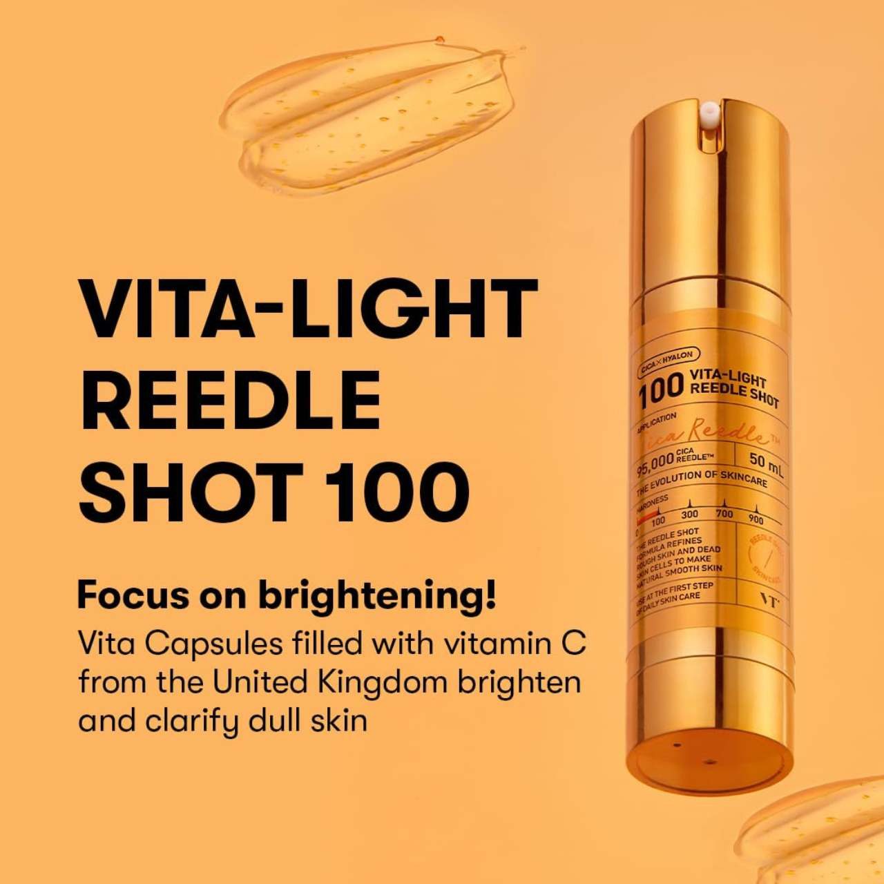 VT Cosmetics Gesichtsserum VT Cosmetics Vita-Light Reedle Shot 100 Serum 50 ml – Mikronadel Technologie für strahlenden Teint – mit Vitamin C, Niacinamid &, Glutathion – beruhigend & ausgleichend bei empfindlicher Haut