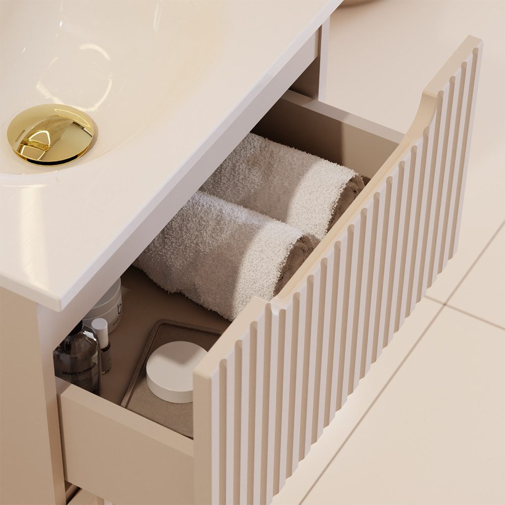 Lomadox Badmöbel-Set NEWPORT-56-CASHMERE, (Spar-Set, 3-St., LED-Spiegel Was günstig online kaufen