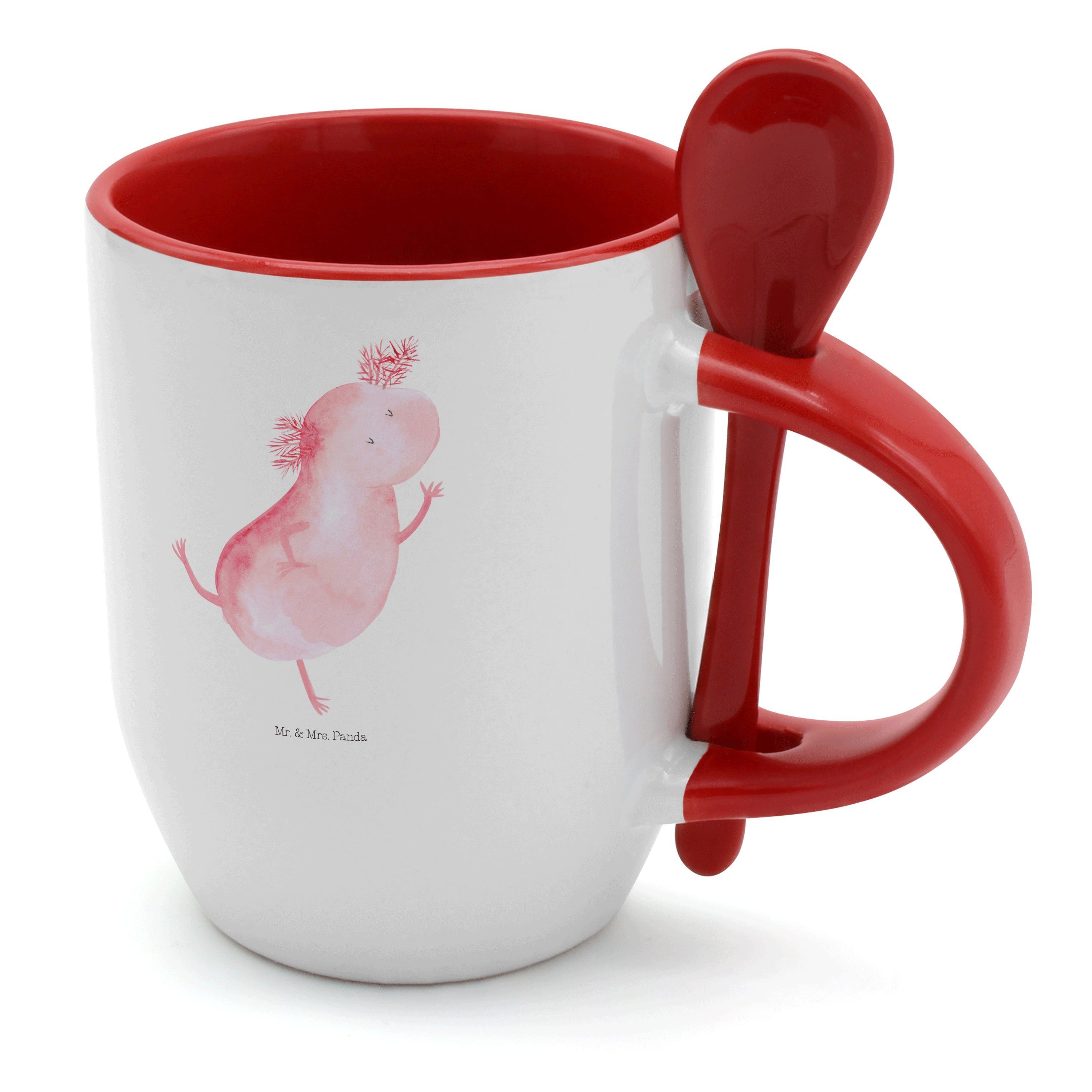 Mr. & Mrs. Panda Tasse Axolotl tanzt - Weiß - Geschenk, Tasse, Kaffeebecher, Dachschaden, Hü, Keramik | Tassen