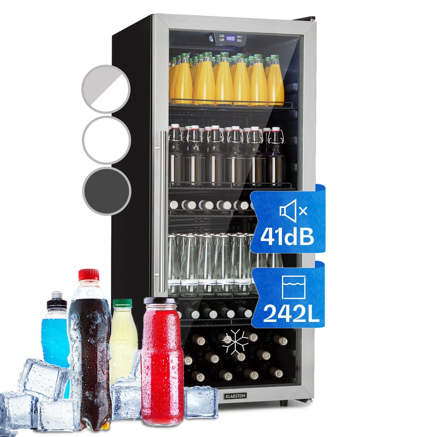 Klarstein Getränkekühlschrank HEA8-Beersafe-242-ss 10045901, 126.5 cm hoch, 55 cm breit, Bierkühlschrank Hausbar Getränke Flaschenkühlschrank Glastür
