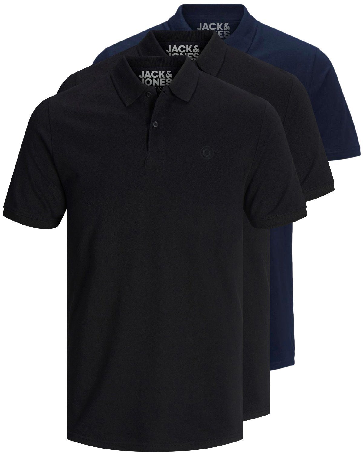 Jack Mix6 Jones 3er slimfit / Pack) Basic (BL/BL/NA) Poloshirt & figurbetont geschnitten (3-tlg.,