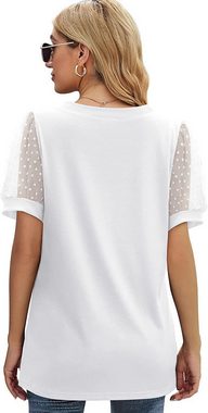 FIDDY T-Shirt T-Shirt mit V-Ausschnitt–Sommer-Damen-T-Shirt –T-Shirt mit Puffärmeln