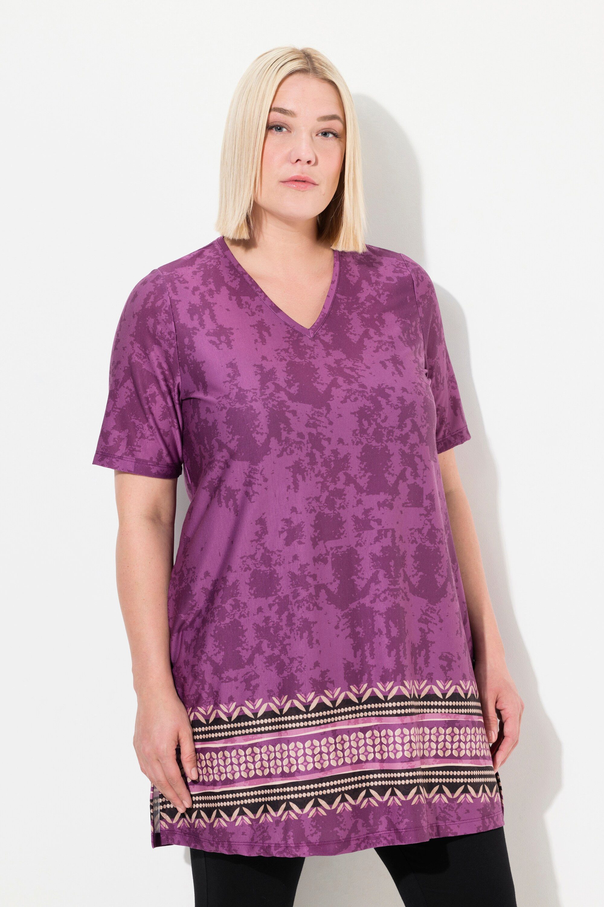 Ulla Popken Longshirt Longshirt A-Linie Alloverdruck günstig online kaufen