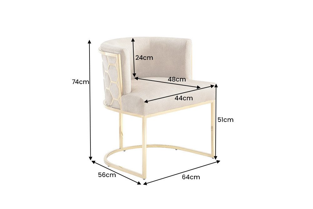 riess-ambiente Polsterstuhl ELEGANCE beige/gold-Samt, Edelstahl, Wabenmuste günstig online kaufen
