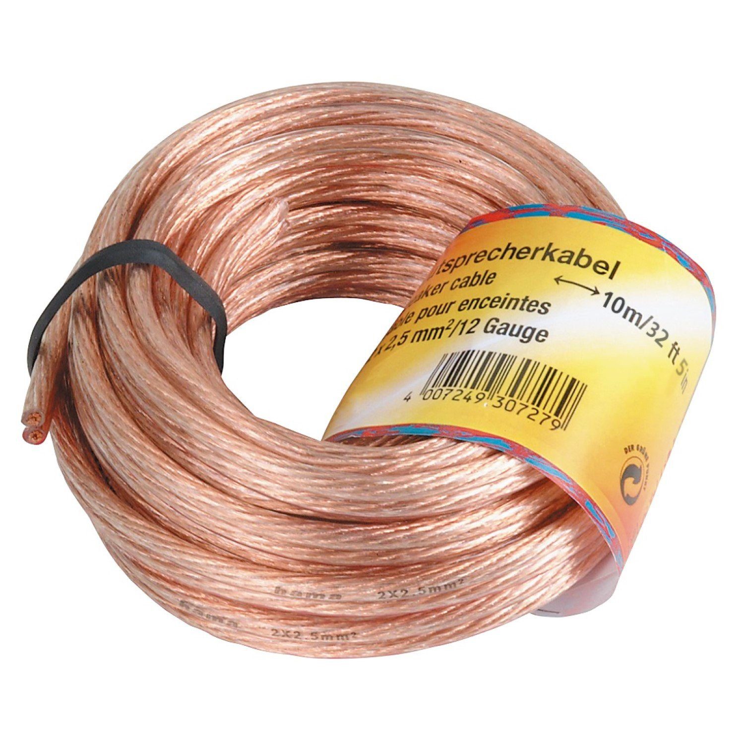 Hama HQ 10m Lautsprecher-Kabel 2x 2,5mm² dick Audio-Kabel, Roh, (1000 cm), 2,5mm² 2-adrig, Kupfer-Kabel für Boxen-Kabel Hifi LS