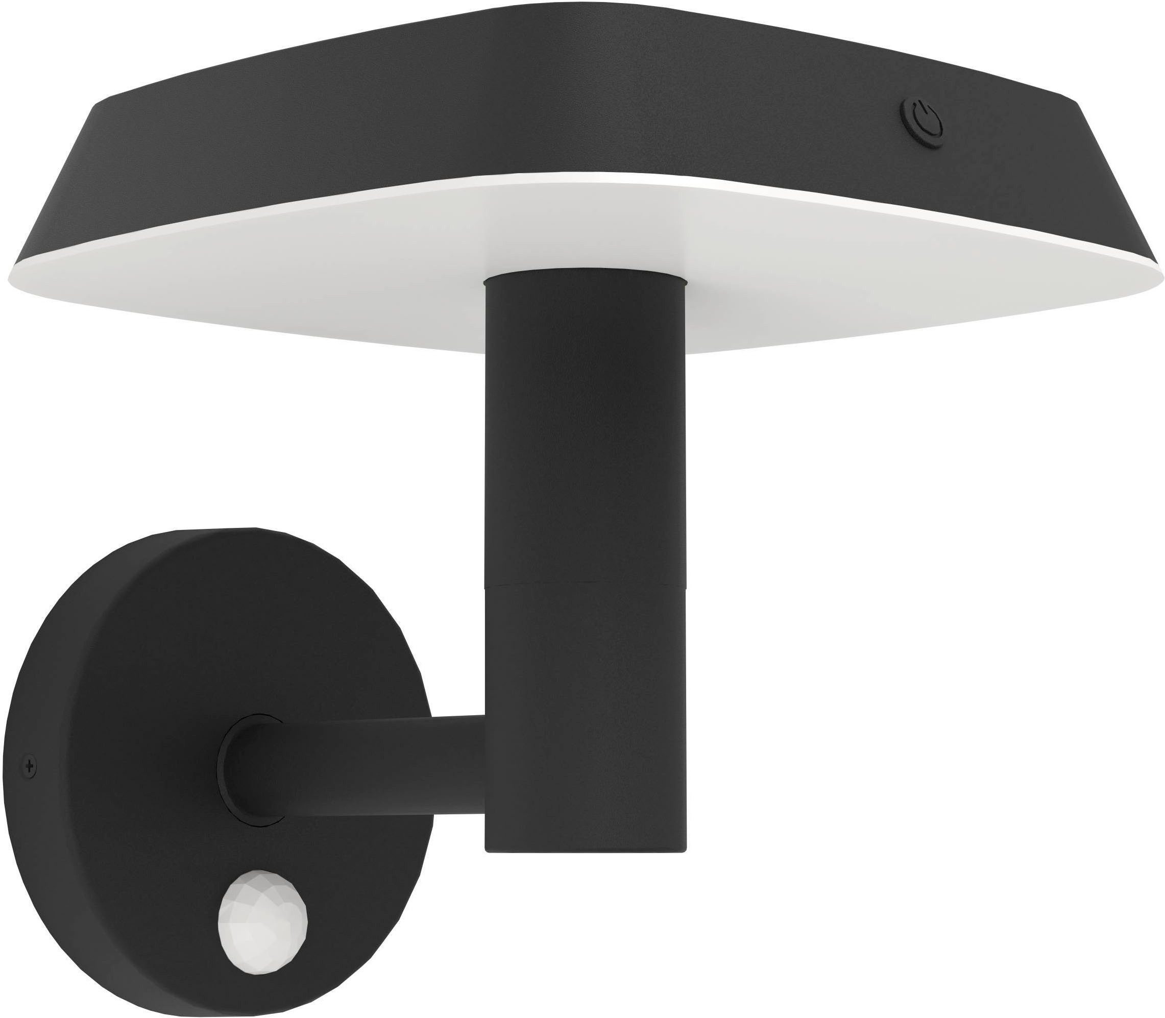EGLO LED Solarleuchte Dreoli Solarlampe, Wandlampe, Außenbeleuchtung, Kunststoff, IP44, Bewegungsmelder, LED fest integriert, Warmweiß, Solarleuchte - L17,5 x H21 x AL17,5 cm - schwarz - 8,5W inkl.