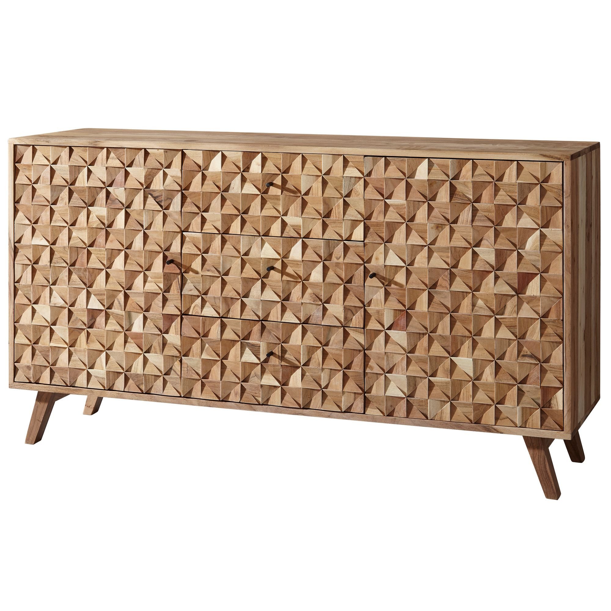 FINEBUY Sideboard FB50972 (Akazie Massivholz 140x78,5x40 cm Kommode Modern), Anrichte Groß, Schrank mit 2 Türen & 3 Schubladen