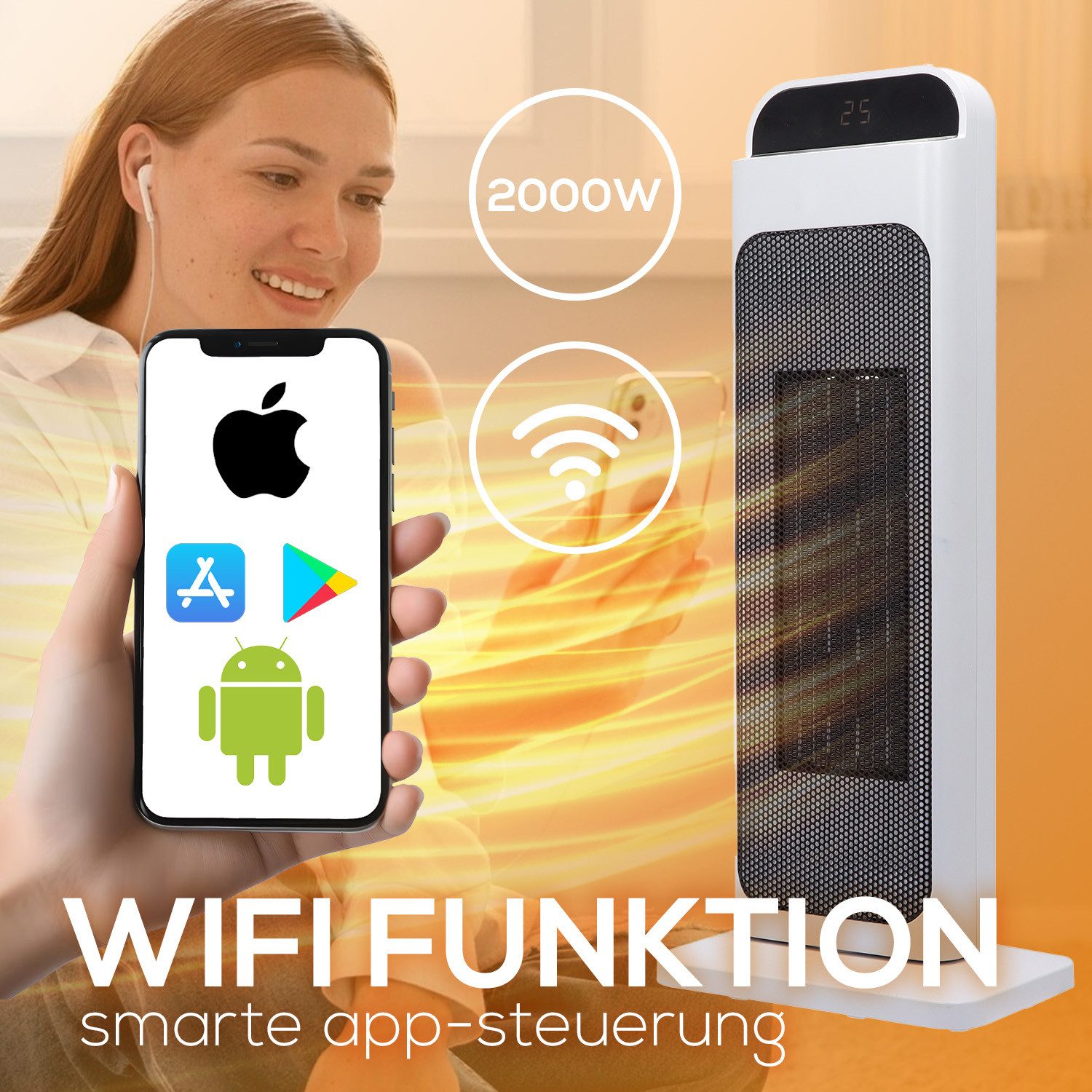 TroniTechnik Heizlüfter Turmheizer,PTC-02,Keramik-Heizelement,WIFI,Fernbedi günstig online kaufen