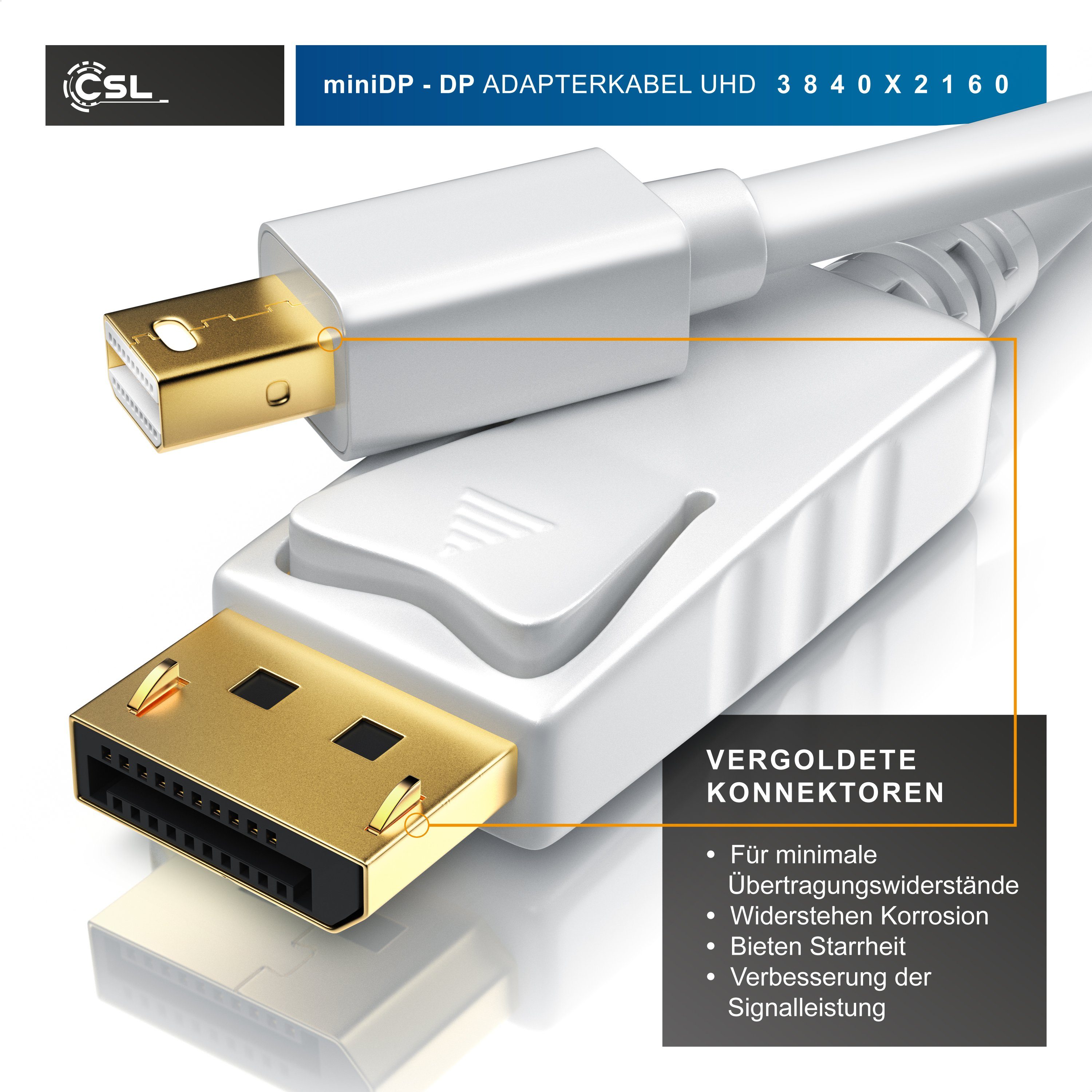 CSL Audio- & Video-Kabel, Mini DisplayPort, DisplayPort (200 cm), Full HD MiniDP Monitor Kabel / Verbindungskabel - 2m