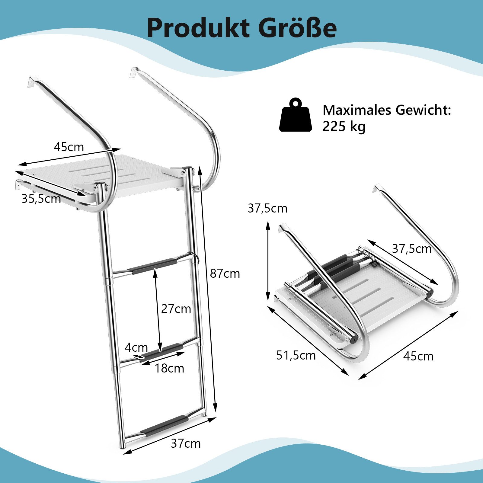 KOMFOTTEU Poolleiter, Bootleiter klappbar mit Plattform, Handlauf