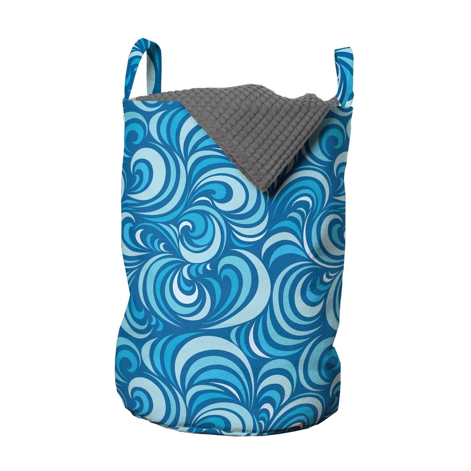 Abakuhaus Wäschesäckchen Wäschekorb mit Griffen Kordelzugverschluss für Waschsalons, Blau Marine-Wellen-Spiralen-Kunst