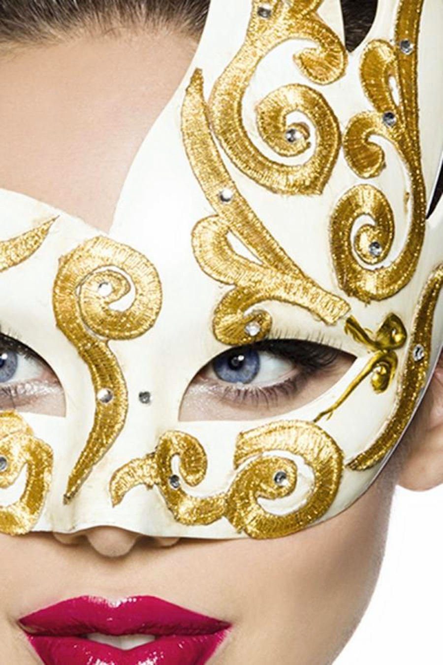 Andalous Karneval Strasssteinen Verkleidungsmaske Venezianische Dessous Asymmetrische gold weiß Maske