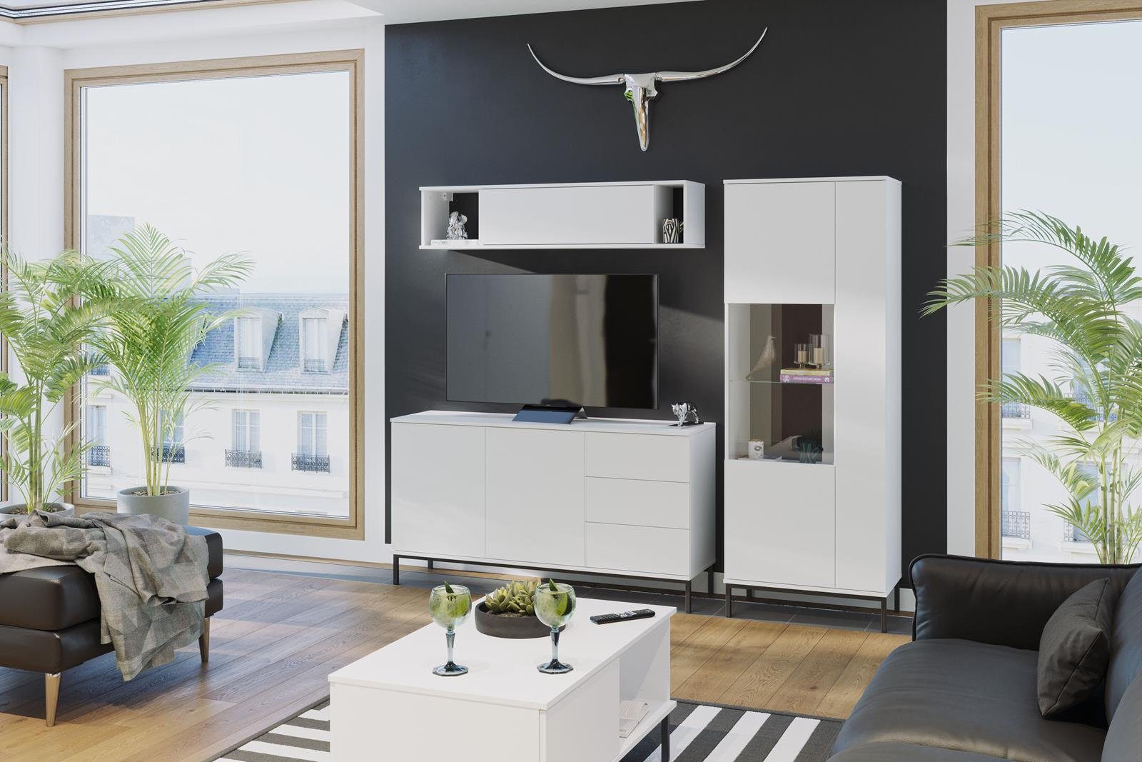 schwarze / 1x Beautysofa hikora) weiße (modernes mit Querty Wohnzimmer,mit Einlegeböden, / TV-Schrank inklusive für Tür Sideboard Push-to-Open-Methode
