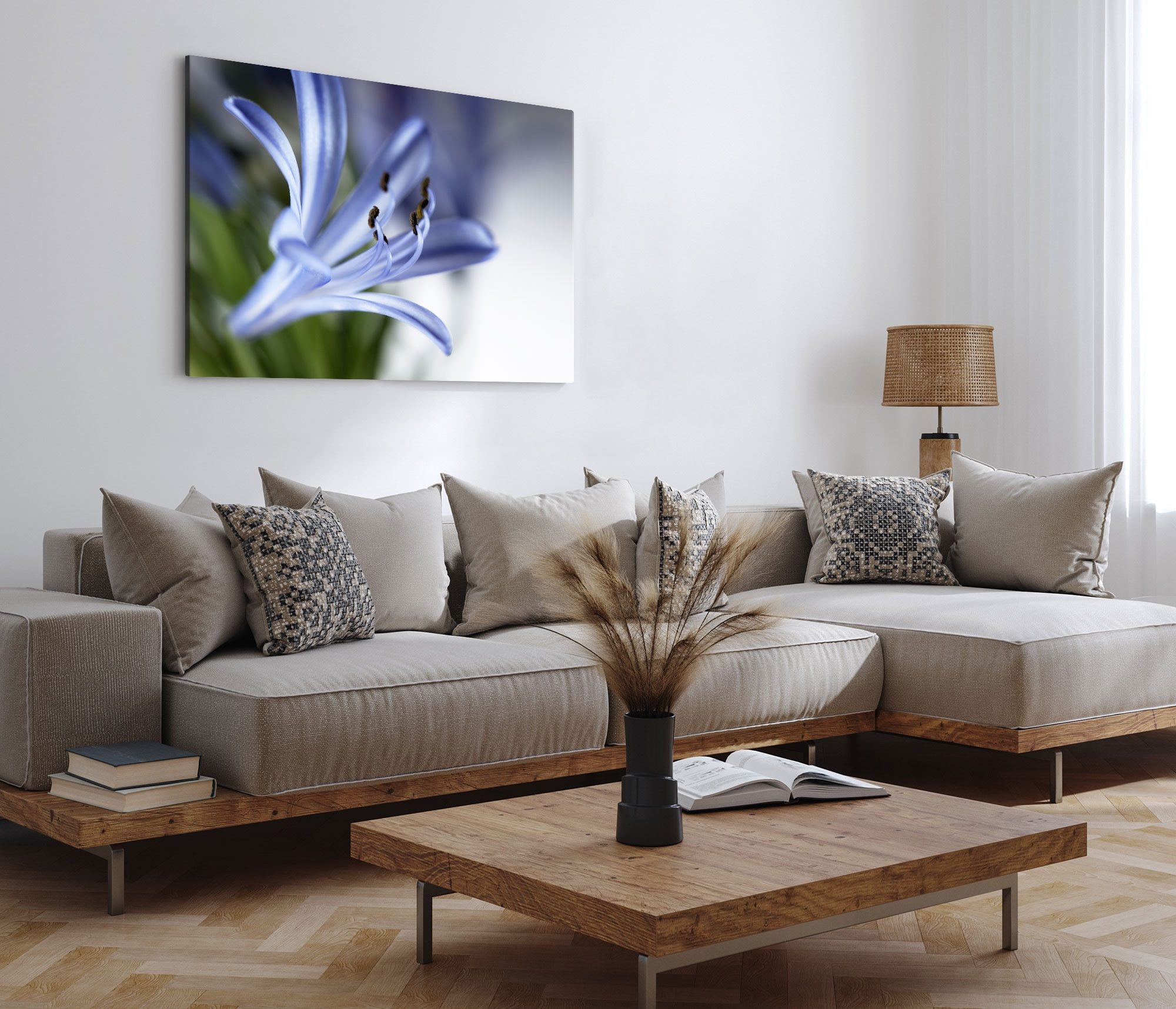 Sinus Art Leinwandbild 120x80cm Wandbild auf Leinwand Blume Blüte Nahaufnahme Blau Kunstvoll, (1 St)