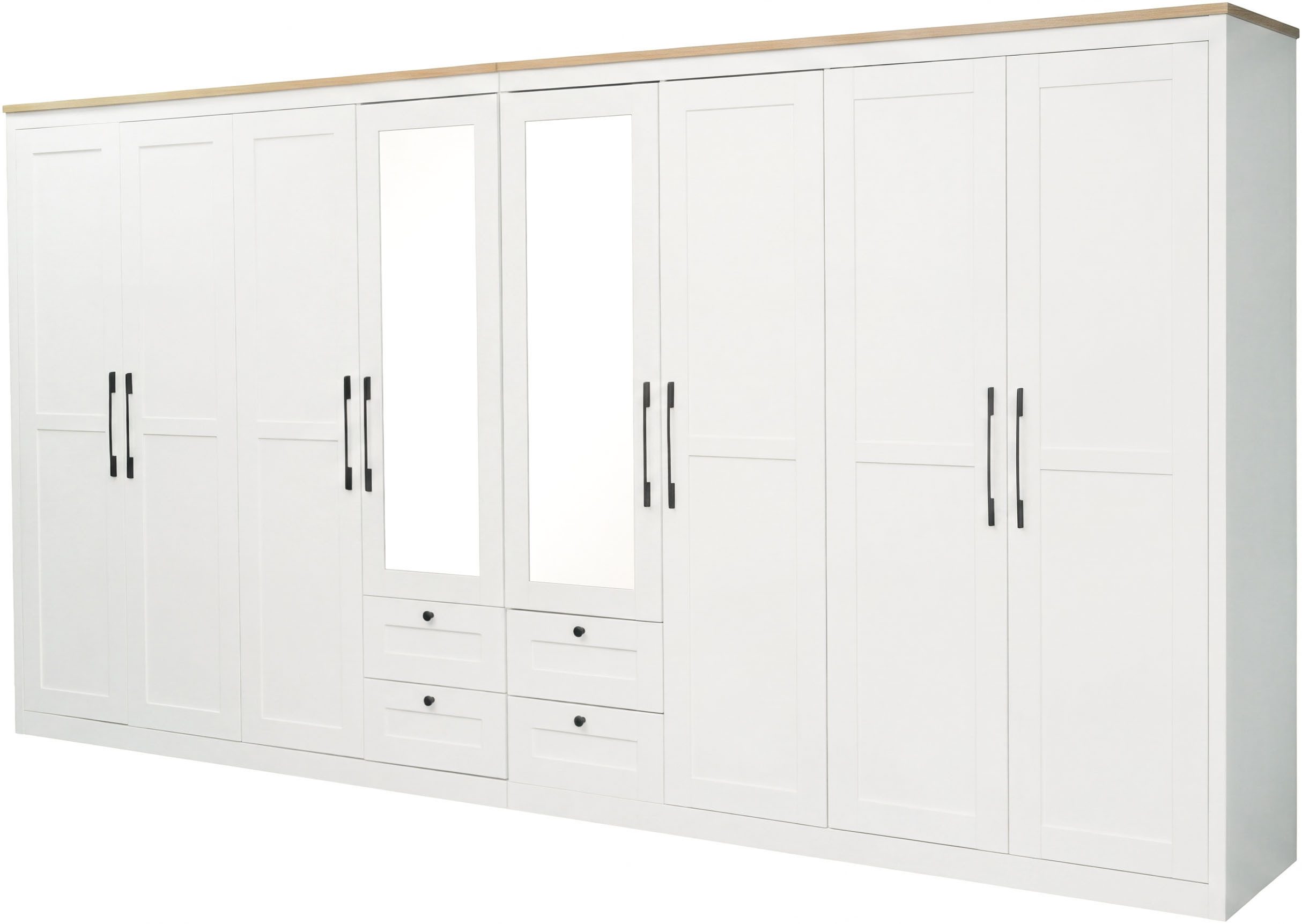 OTTO home Kleiderschrank Büsum Schlafzimmer Schrank mit 8 Türen und Spiegel (stabile robuste Bauweise mit optimaler Aufteilung - Breite 4m) Schlafzimmerschrank Landhaus Design Garderobe Schrank Bestseller