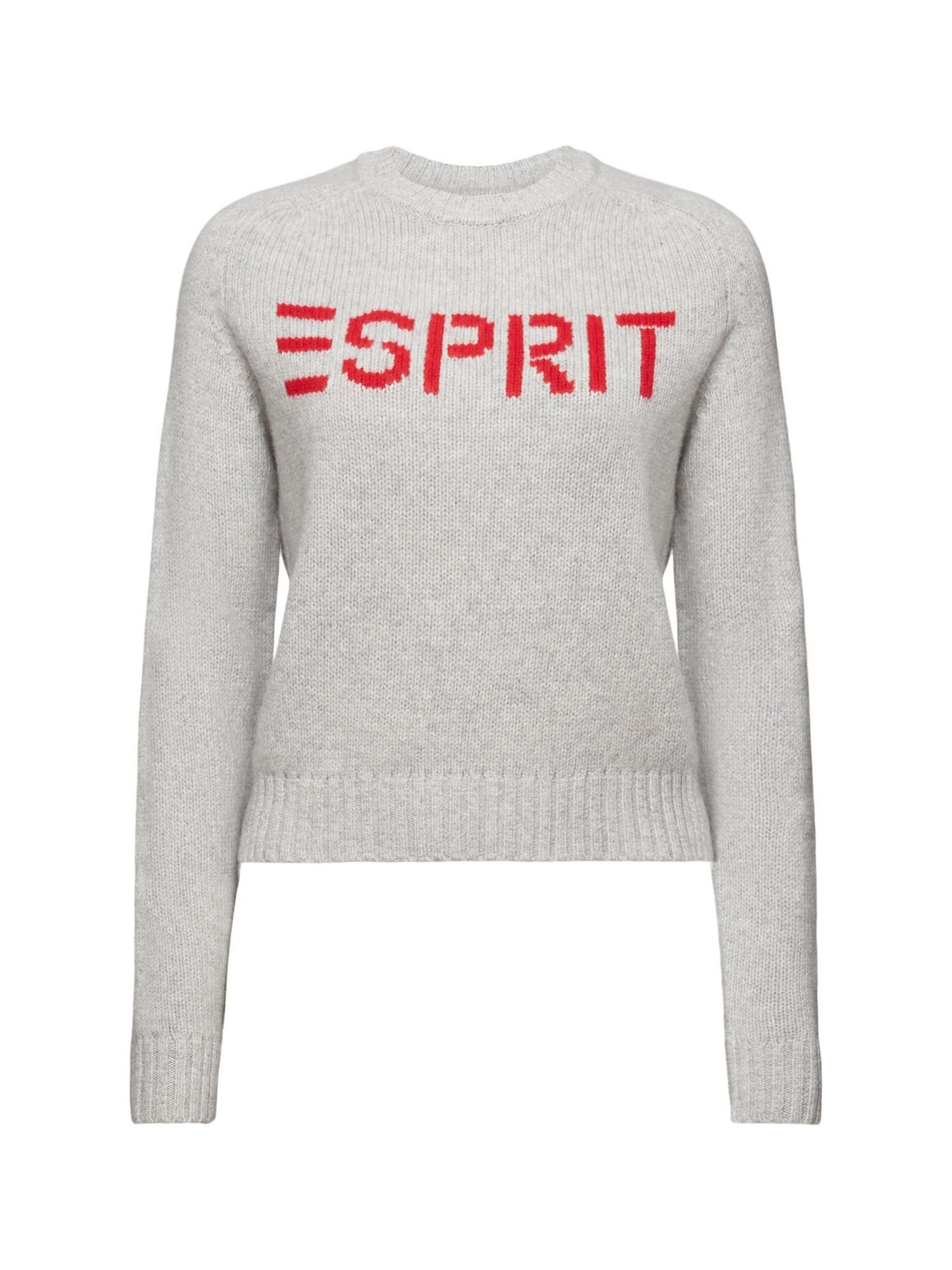 Esprit Rundhalspullover Logo-Pullover aus Wolle und Kaschmir LIGHT GREY