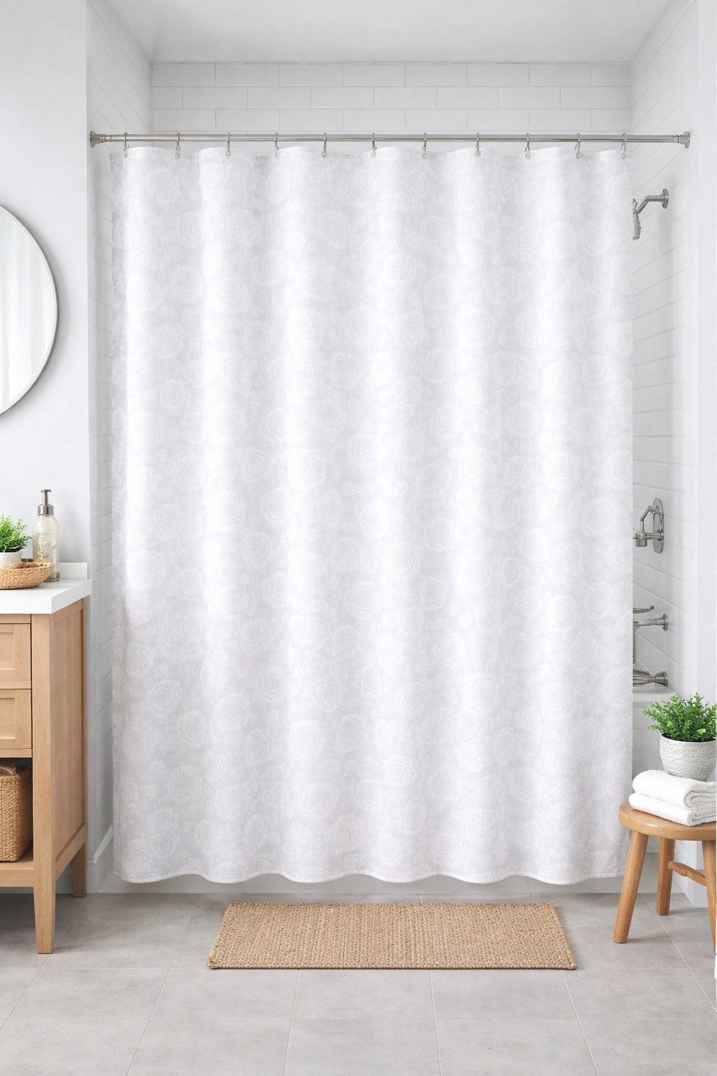 Clever-Kauf-24 Duschvorhang Textil-Duschvorhang Roses, weiß, BxH 180x200cm, Breite 1820 cm