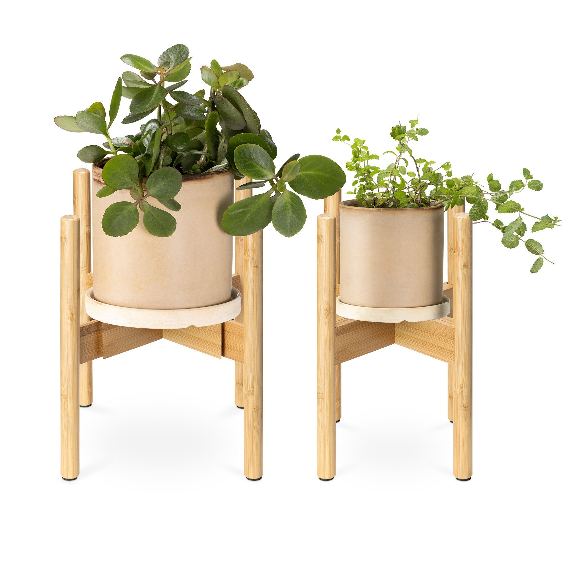 Navaris Blumenständer 2x Blumentopf Ständer - flexible Pflanzenständer aus Bambus