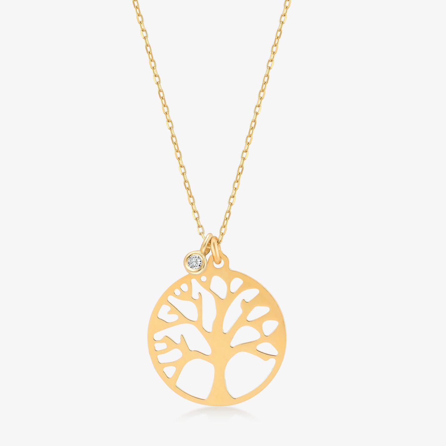 Gelin Goldkette Damen Gold Halskette aus 14 Karat - 585 Echt Gelbgold mit Baum des Lebens Anhänger